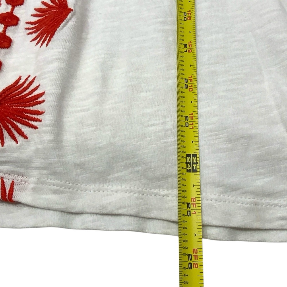 Talbots Womens Medium Top Red White Embroidered Floral Palm Tee Short Sleeve - Picture 10 of 12